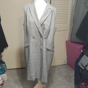 Calvin Klein Gray Plaid Sleeveless Blazer